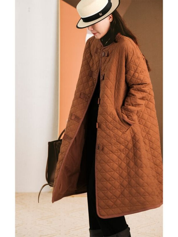 Casaco de algodão feminino solto com gola redonda, Parkas na moda de grandes dimensões, casual, outono e inverno, novo
