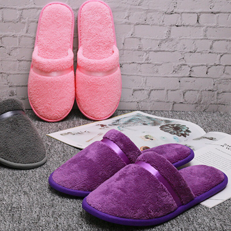 Disposable Slippers Hotel Guest Indoor Slippers High Quality Solid Color Slippers Coral Fleece Soft Home Slipper For Men Women