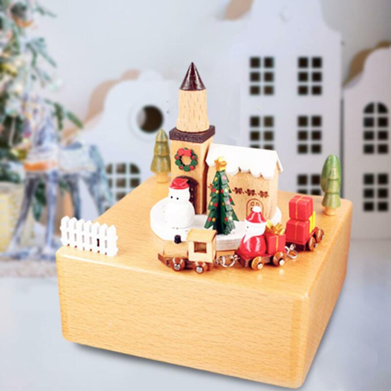 Christmas Music Box Style Wooden Music Case Crafts Creative Christmas Gifts Musical Box Crafts Ornaments for Birthday Wedding