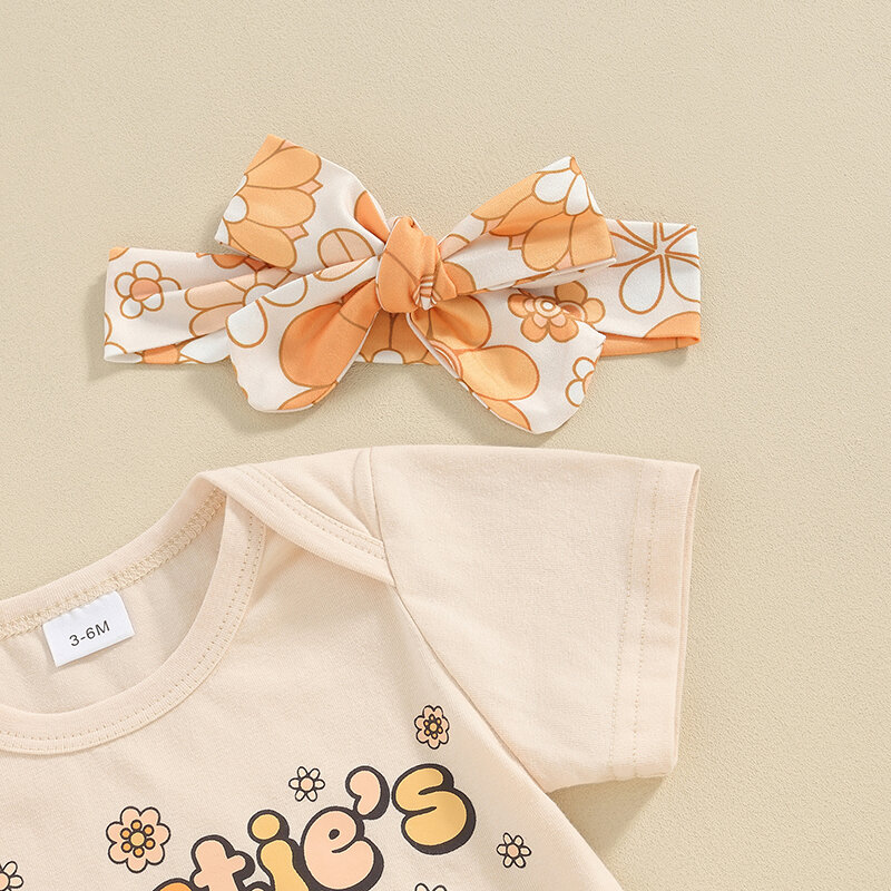 Newborn Baby Girl Summer Clothes Aunties Bestie Short Sleeve Romper Floral Flared Pants Headband Set 3 6 12 18 Months
