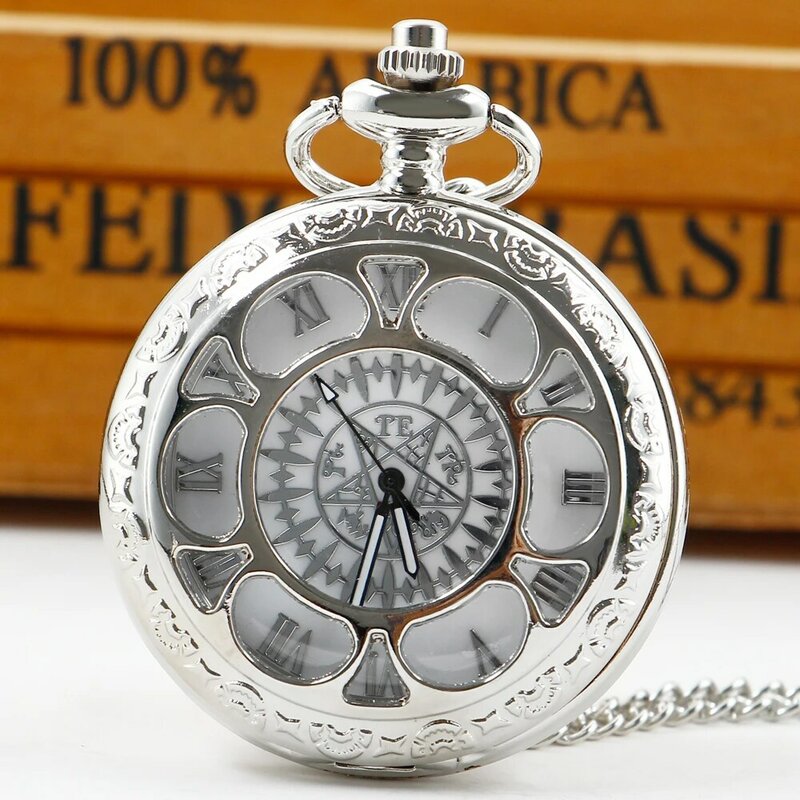 Reloj de bolsillo de cuarzo hueco plateado para mujer, joyería de alta calidad, collar, cadena, regalo temático Vintage
