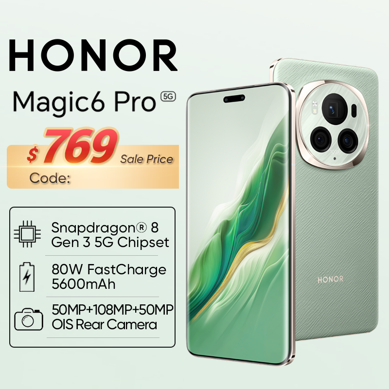 Unlocked Original HONOR Magic6 Pro 5G Smartphone Snapdragon 8 Gen 3 80W 5600mAh 5000nits 180MP Periscope Camera OIS NFC Infrared