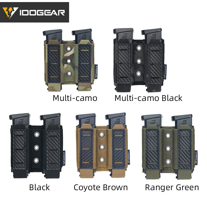 IDOGEAR Tactical Mag Pouch 9mm Double Mag Carrier Carbon Fiber MOLLE Pouch Camo 3590