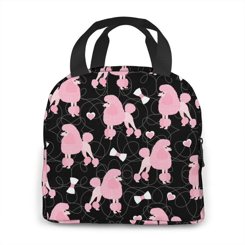 Saco de almoço portátil isolado para mulheres e homens, Poodles e arcos rosa, caixa de sacola mais cooler, adequado para viagens, trabalho