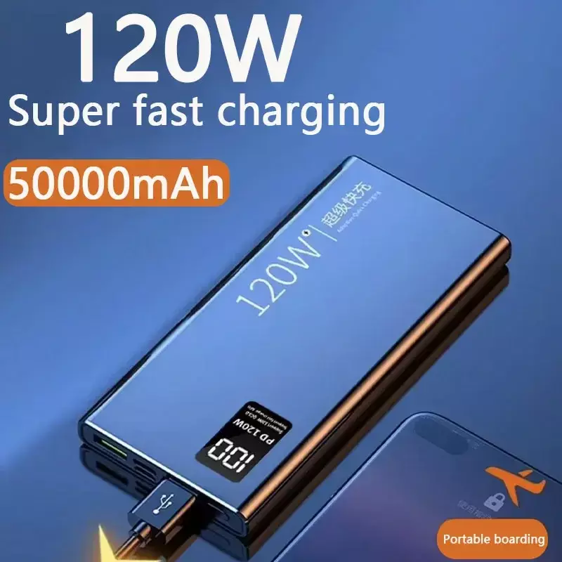 120W Super Fast Charging Power Bank 50000Amh Power Bank Compact Upgraded Portable Power Bank Suitable for Xiaomi Huawei Samsung