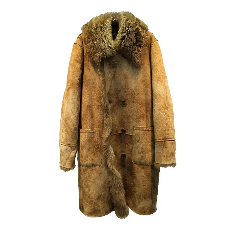 Ayunsue-男性用の毛皮のコート,羊の毛皮のコート,長い革のジャケット,冬用,2022