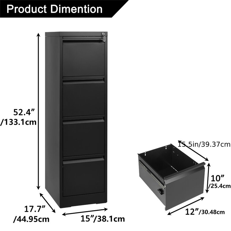 Finnkarelia-archivador Vertical de 4 cajones con cerradura, archivadores de Metal para oficina en casa, armario de almacenamiento resistente para colgar