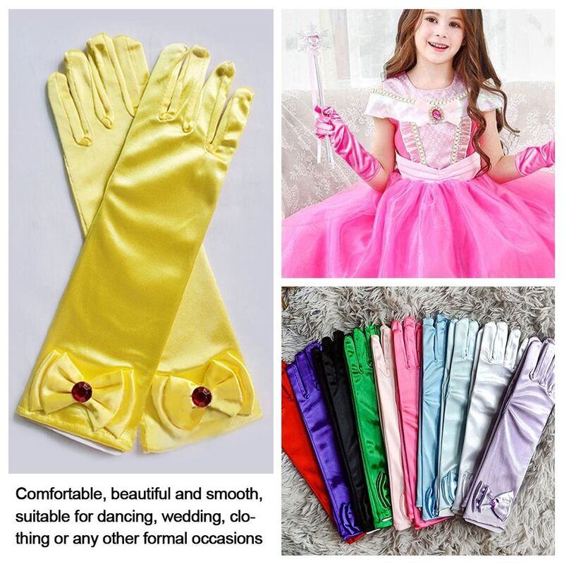 Атласные блестки детская одежда сценические перчатки юбка аксессуары Полные Пальцы варежки детские длинные перчатки