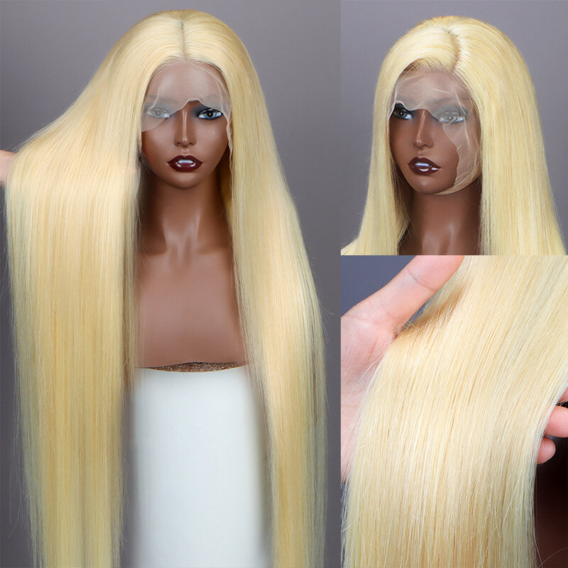 Perruque Lace Front Wig brésilienne naturelle lisse, blond miel 613, 13x6, 13x4, transparente HD, 613, pour femmes
