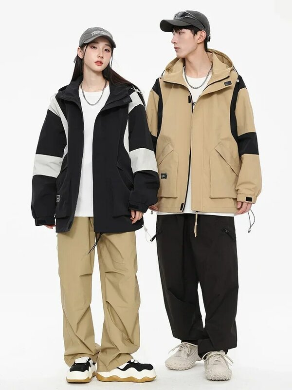 2024 New Spring Men's Jacket Korean Fashion Streetwear Hooded Windbreaker Men Loose Casual Jackets Patchwork Coat Plus Size 8XL