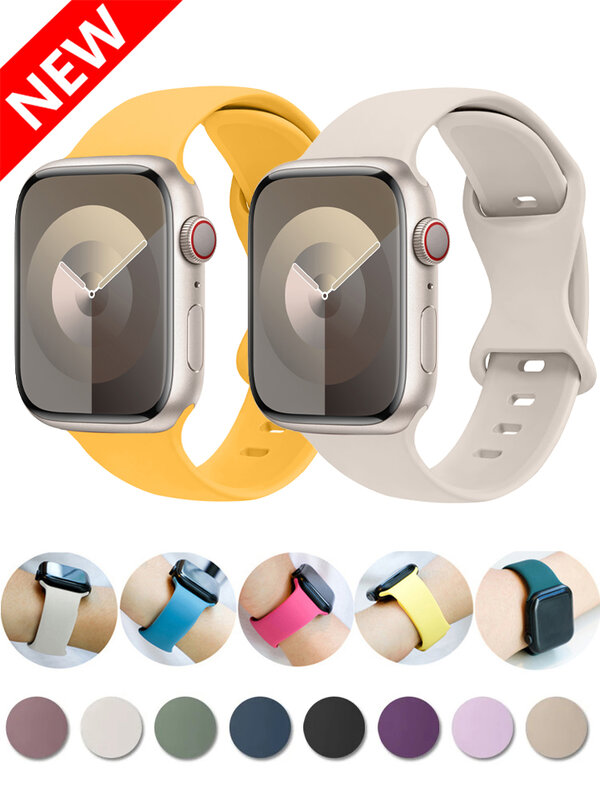 Correa de silicona para Apple Watch, pulsera de 44mm, 45mm, 41mm, 40mm, 49mm, 42mm, 38mm, 45MM, 44mm, iWatch Series Ultra 2 SE, 9, 8, 7, 6, 5, 4, 3