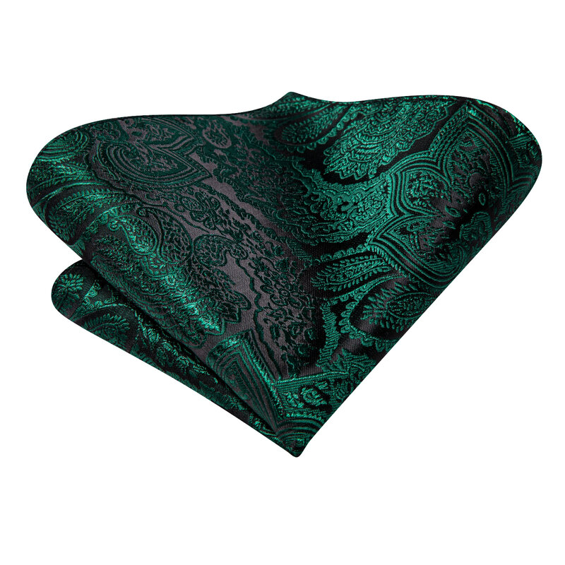 Hi-Tie Designer Paisley Black Green Elegant Tie for Men Fashion Brand Wedding Party Necktie Handky Cufflink Wholesale Business