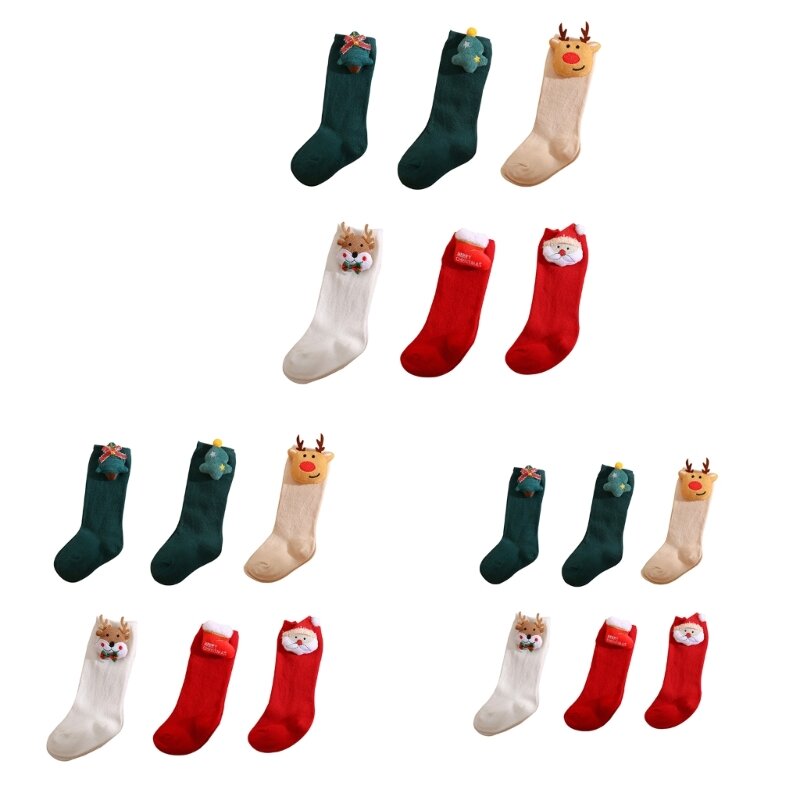 Calcetines de algodón para bebés y niñas, calcetín de Navidad con decoración de Papá Noel