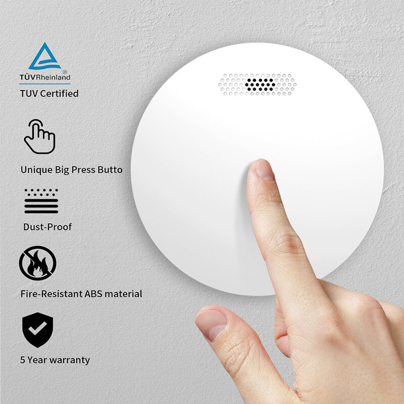 Super Thin WiFi Version Tuya & Smart Life Home Safety Smoke Detector Sensor Standard Sound Alarm Instrument Fire Alert Device
