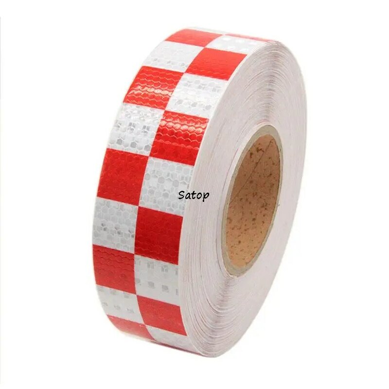 Homeycomb PVC Checkered Reflective Warning Tapes Vinyl Stickers In Roll With Adhesive 5Cm*10M Red White Grid Reflecitve Material