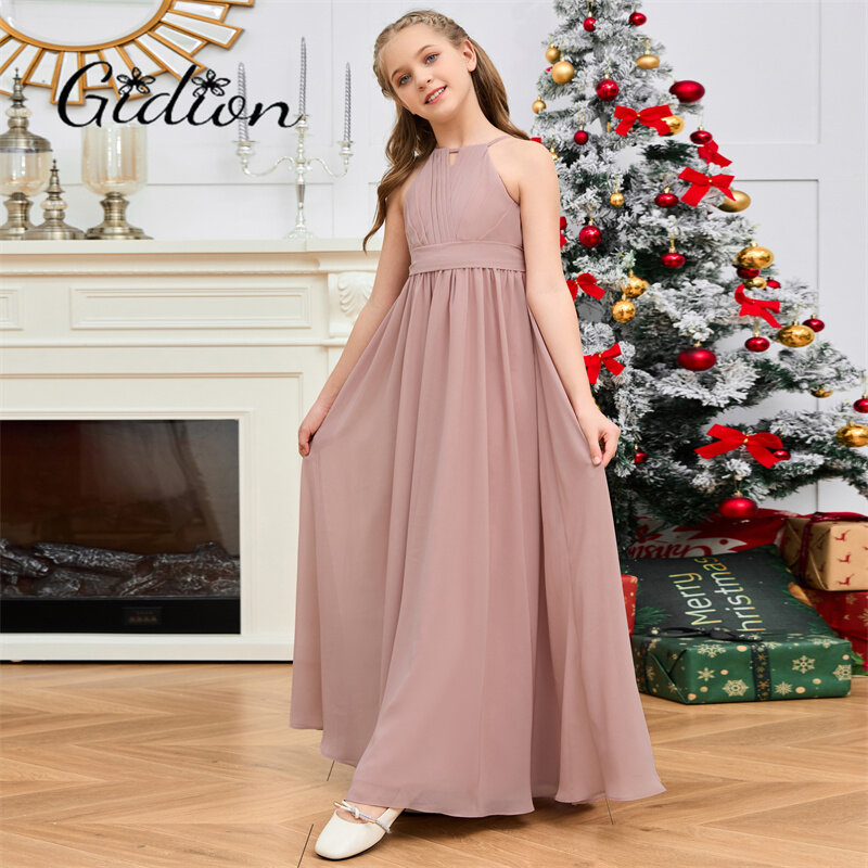 A-Line Chiffon Junior Bridesmaid Dress Wedding Ball Evening Gown Birthday Party Pageant Event Prom Ceremony Banquet For Children