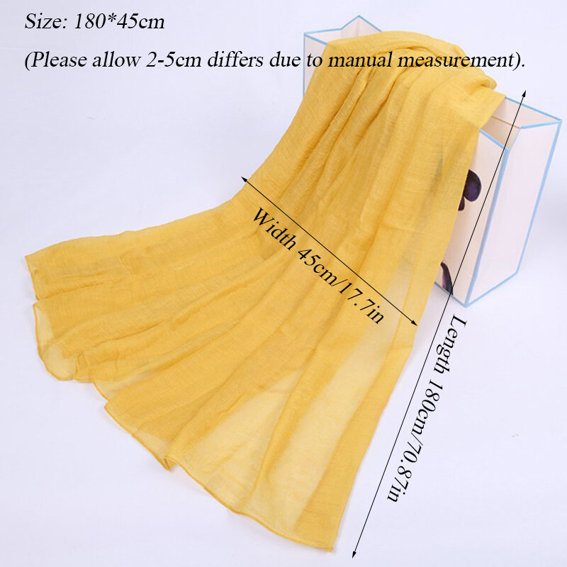 Женская длинная шаль из хлопка и льна, 180x45 см