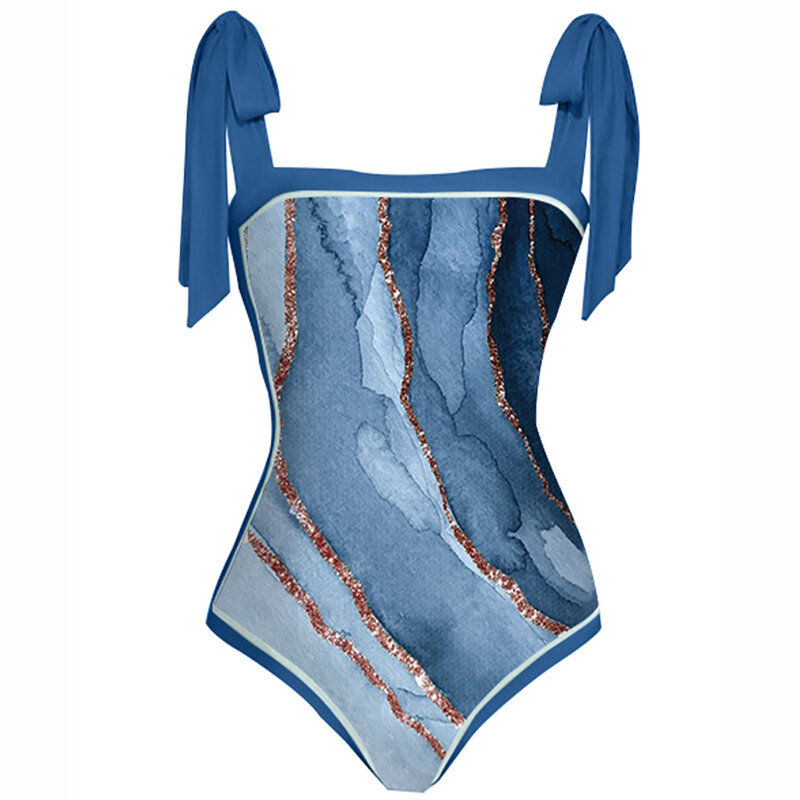 Moda Retro jednoczęściowy strój kąpielowy z kolorowym nadrukiem na lato stroje plażowe damskie stroje kąpielowe zestaw Bikini dopasowany do 2022
