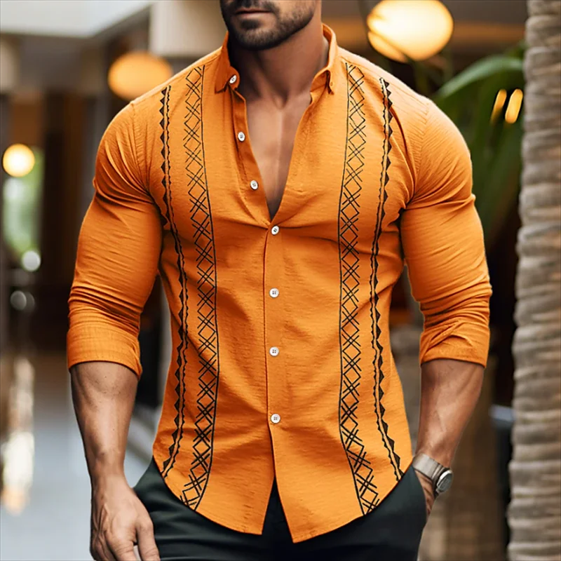 2024 Men's Shirt Slim Fit Shirt Summer Long sleeved Hawaiian Shirt Casual Plus Size 7 Color Shirt