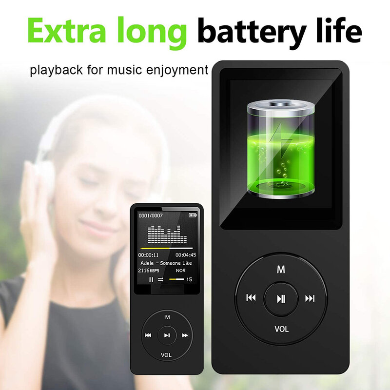 MP3 플레이어 USB 충전 기록 디지털 디스플레이 화면 미디어 무손실 휴대용 포켓 스포츠 러닝 워킹 음악 재생, MP3 플레이어 스마트워킹 뮤직 플레이어