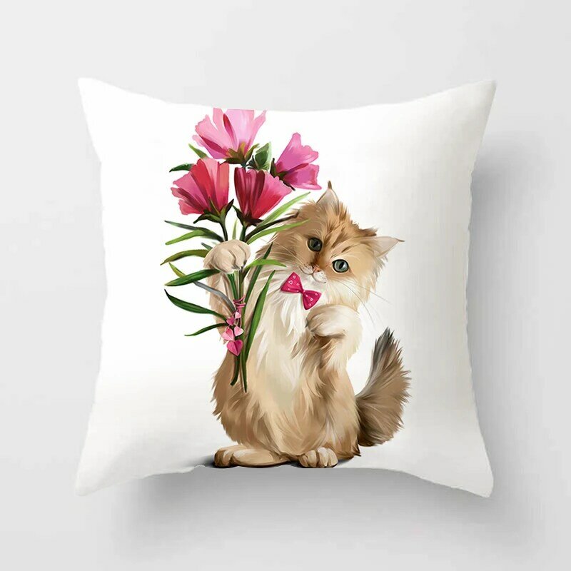 Cute Cat Pillowcase Decor Lovely Pet Animal Print Cojines Cushion Cover Polyester Pillow Case for Home Sofa Living Room