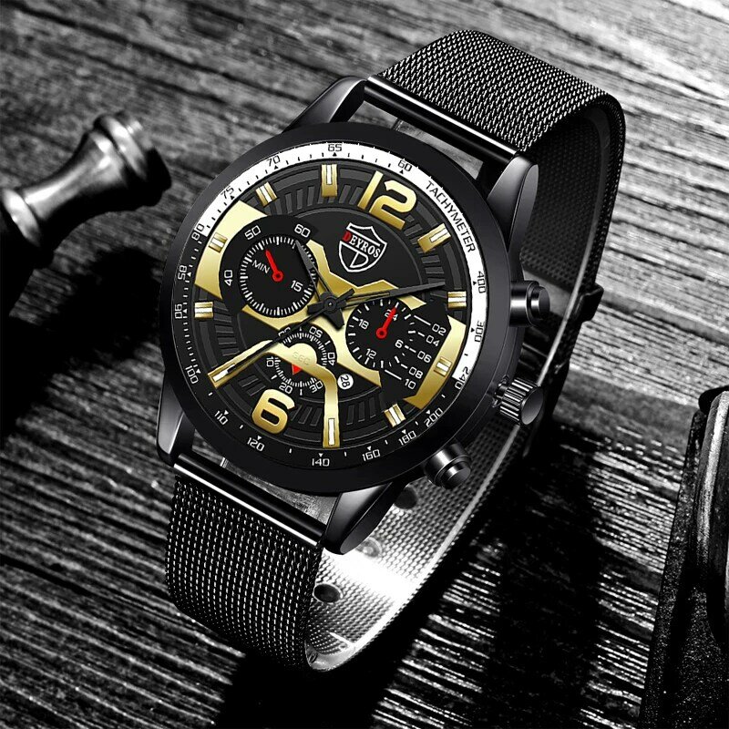 2023 Casual Calendar Watches for Men Business Stainless Steel Mesh Strap Men's Dressy Watch Fashion Male Clock reloj hombre New