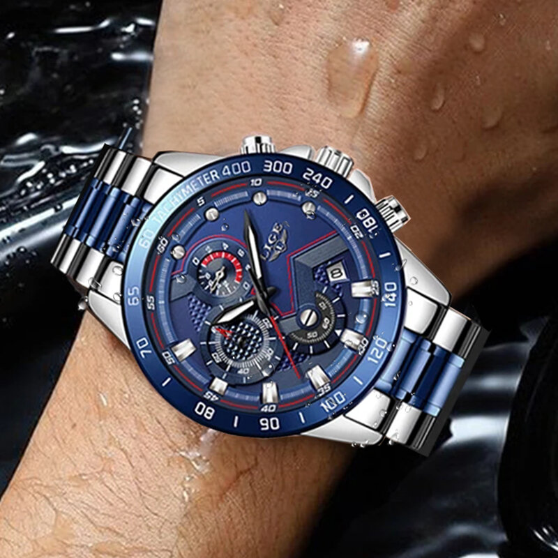LIGE-reloj analógico de acero inoxidable para hombre, accesorio de pulsera resistente al agua con cronógrafo, complemento Masculino deportivo de marca de lujo con diseño Original