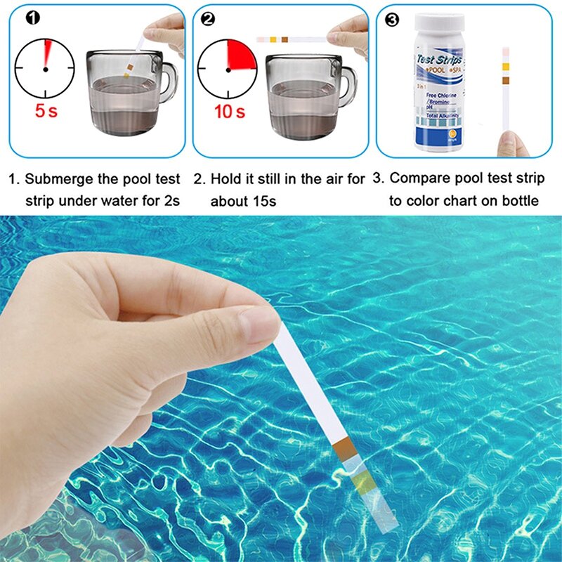Papel de teste de piscina PH, tiras de teste multiuso cloro, testador de água SPA, piscina limpador, 50pcs, 3 em 1