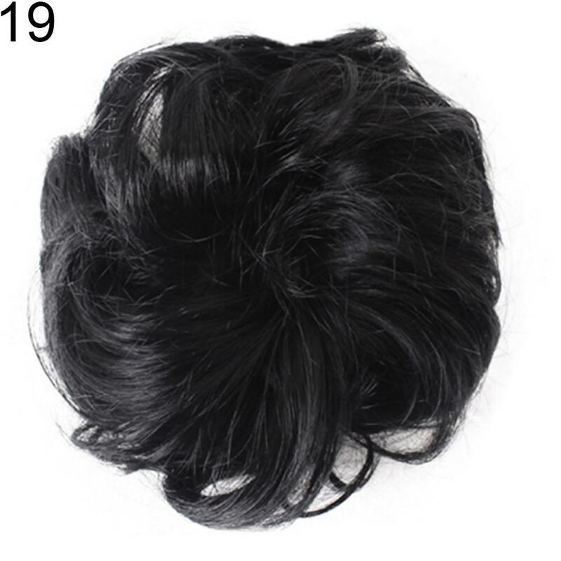 Moño de pelo sintético de 16cm para mujer, banda rizada desordenada, extensión de cabello ondulado, peluca de Donut, postizo elástico