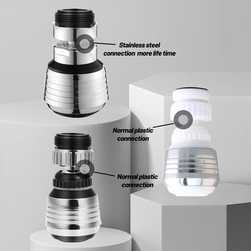 ZhangJi-aireador de 360 grados para grifo de cocina, difusor de filtro de agua ajustable con 2 modos, boquilla de ahorro de agua, Conector de Ducha