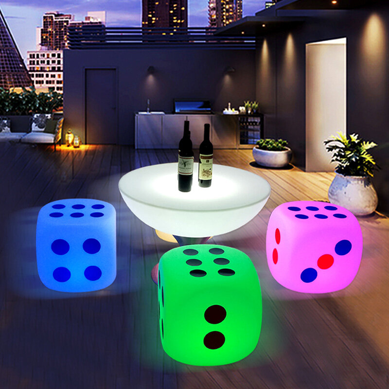 40CM Seven Colors Light Dice Bar Stools Decor Living Room Cube Stool LED Luminous Stool Home Indoor Outdoor Lighting Furniture