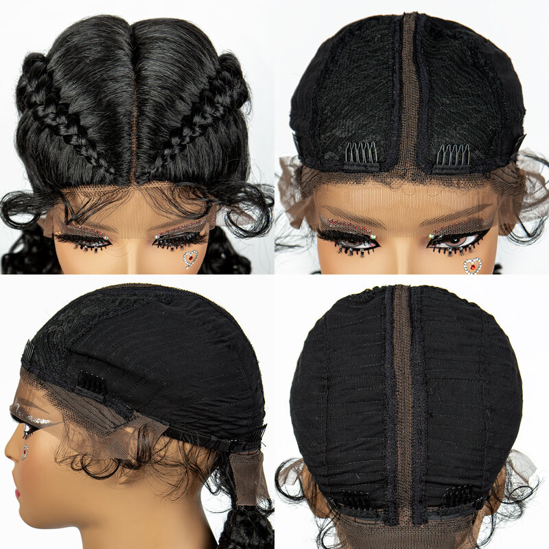 Peruca de cabelo encaracolado sintético para mulher africana, torção frontal Cornrow, perucas afro frontal, frente de renda, onda de água, boxe