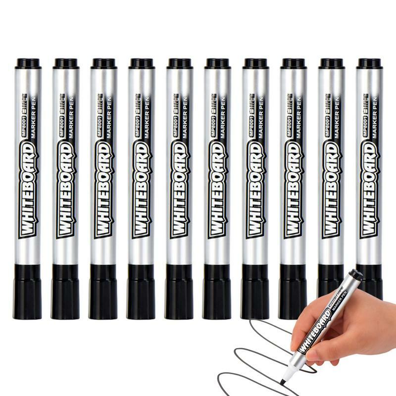 Czarne markery z drobnymi łatwe wymazywanie do kasowania 10 szt. Odporne na blaknięcie, odporne na rozmazywanie tablice długopisy szkolne i do domu