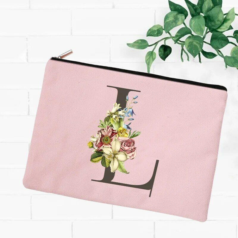 Bolso de mano con flores y alfabeto para mujer, bolsa de mano de lino, elegante, a la moda