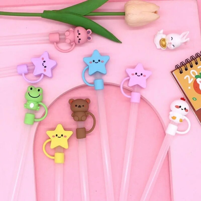 1PC Cartoon Silicone Straw Tips Reusable Drinking Dust Cap Splash Proof Plugs Cover Creative Straw Sealing Tools Cup Accessories