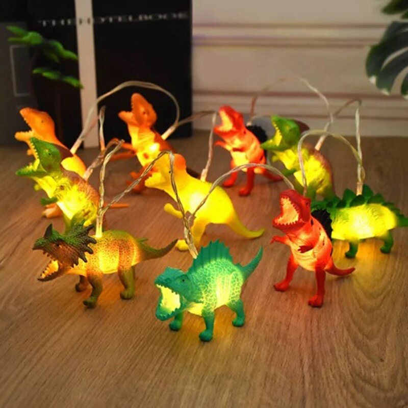 พวงมาลัย LED รูปสัตว์สำหรับตกแต่งงานปาร์ตี้พวงมาลัยวันเกิดรูปไดโนเสาร์ในป่าหลอดไฟประดับแบบสาย
