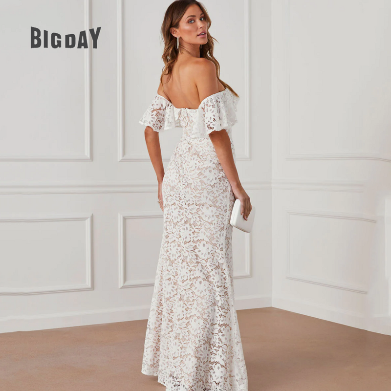Женское свадебное платье It's yiiya, белое кружевное платье А-силуэта с открытыми плечами и Боковым Разрезом на лето 2024