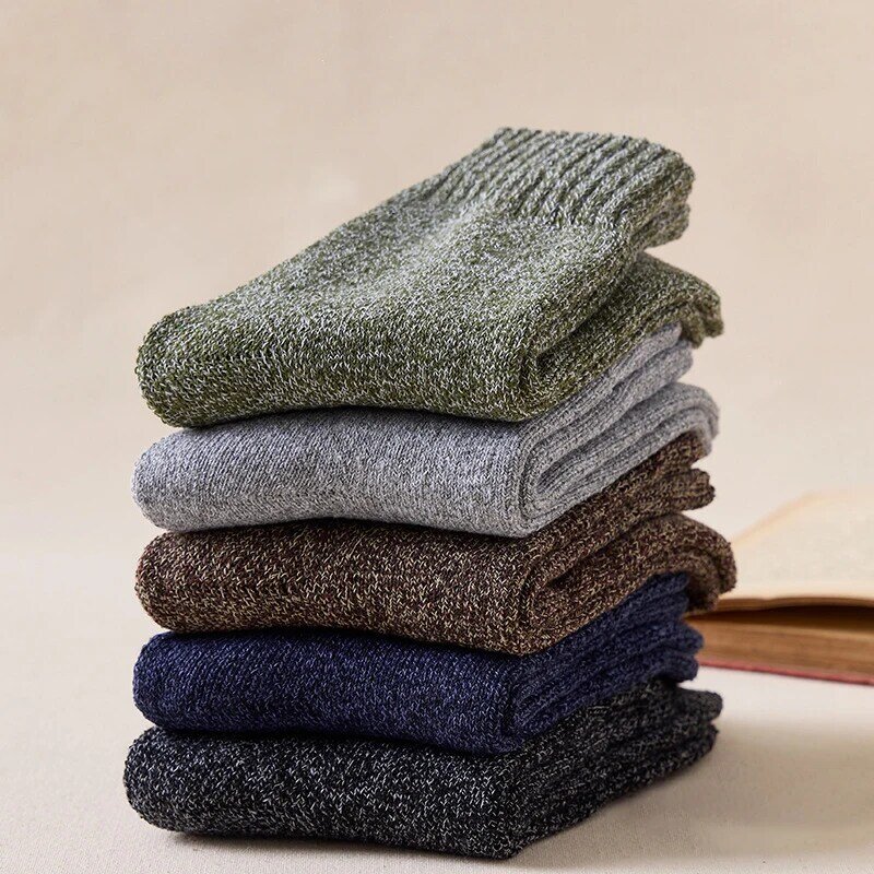 Chaussettes mi-mollet épaisses pour hommes, chaussettes de serviette, coton rembourré, chaussettes de sol confortables, haute qualité, chaud, hiver, US ino -44, 5 paires