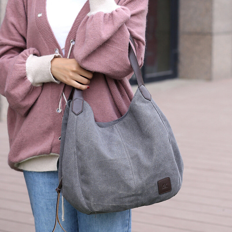 XOUHAM borsa da viaggio in tela moda borse per la spesa in cotone di grande capacità borsa a tracolla da donna riutilizzabile a 9 colori borsa da donna