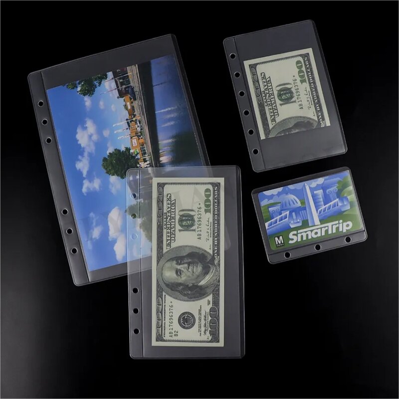 Bolsas transparentes de PVC para guardar dinero en efectivo, sobres protectores de hojas sueltas, 12 piezas, A5, A6, A7