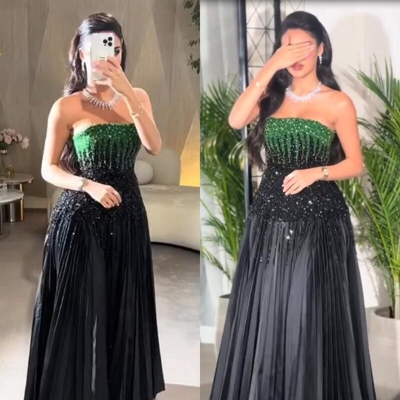 Evening Ball Dress Saudi Arabia Jersey Draped Pleat Sequined Birthday A-line Strapless Bespoke Occasion Gown Midi Dresses