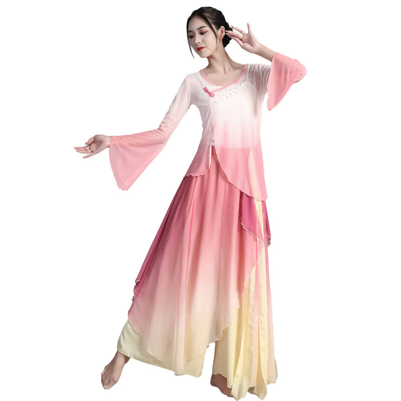 ازياء الرقص الصيني التقليدي ، ازياء الرقص الشعبي ، تغيير تدريجي طقم فستان شيفون