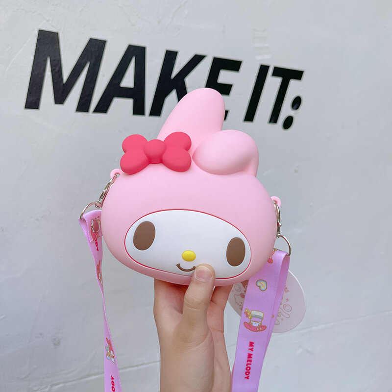Monedero de silicona Kawaii Sanrio para niños, bolsa de mensajero de Hello Kitty, My Melody Kuromi Cinnamoroll, lindo juguete de dibujos animados, regalo de Navidad