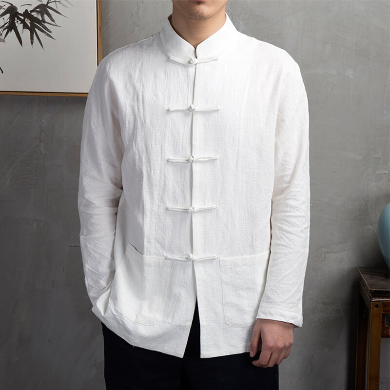 Männer Mode chinesischen Stil Hemden traditionelle Kung Fu Tai Chi Baumwolle Leinen Tang Anzug Uniform Hemd männliche Blusen Kleidung