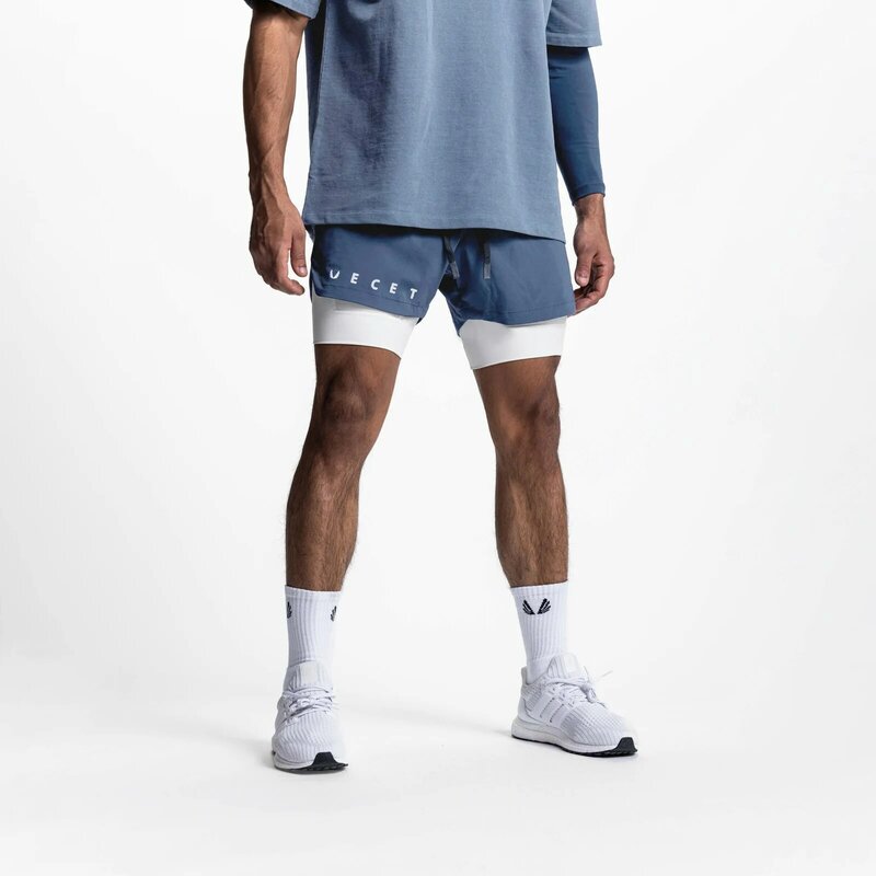 Pantalones cortos deportivos para hombre, shorts dobles, informales, recortados