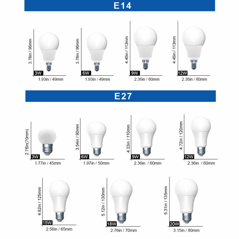 Bombilla Led regulable E27 E14, lámpara de mesa de aluminio, CA 220V, Real 20W, 18W, 15W, 12W, 9W, 5W, 3W, 5 uds.