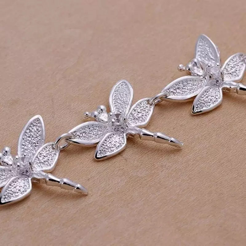 Alta qualità nuova moda gioielli color argento creativo intarsiato pietra bracciali libellula catena signora donne spedizione gratuita
