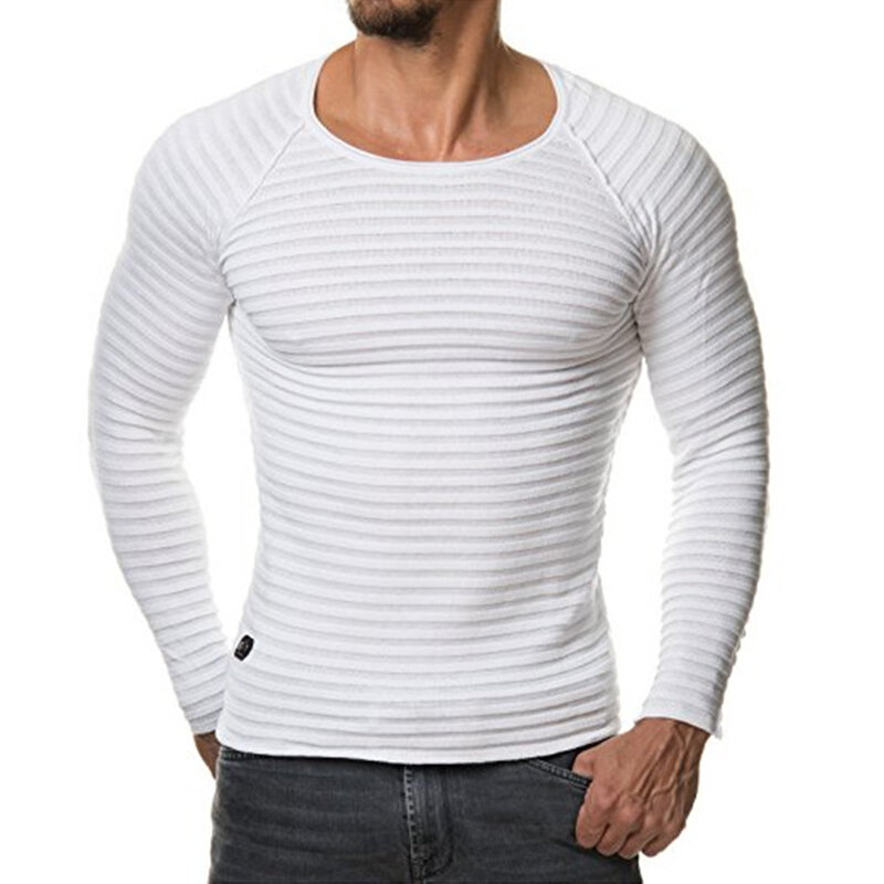 Suéter de gola redonda masculino, blusa de malha, pulôver monocromático, slim fit, manga comprida, gola O, primavera, outono, inverno