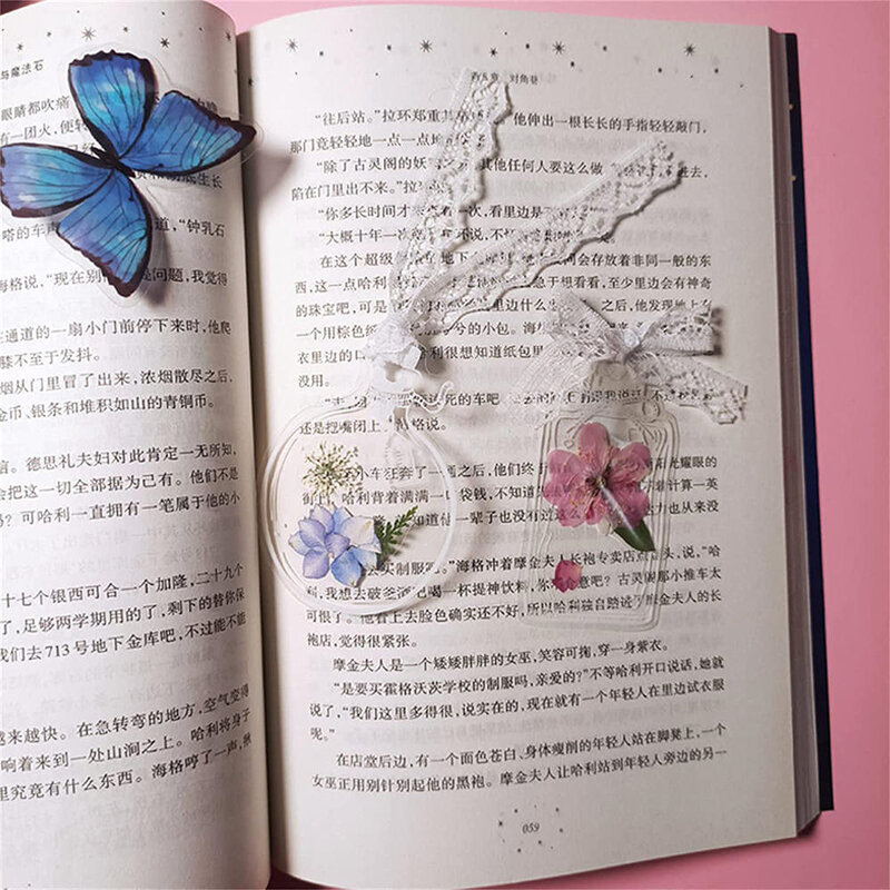 30pcs/Set Transparent Dried Flower Bookmarks DIY Book Marks Glassware Stickers Flower Page Clips No Flower Stationery Handmade