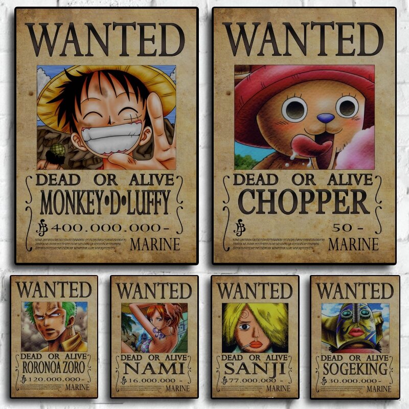 One Piece Sanji Wanted Anime Poster, Décoration de salon, Customisation, Décor de chambre d'enfant, Cadeaux chauds